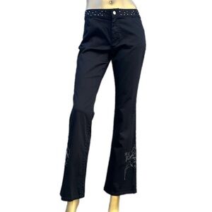 Y2K Harley Davidson studded waistband/embroidered flower cotton Flare Pants 6 L